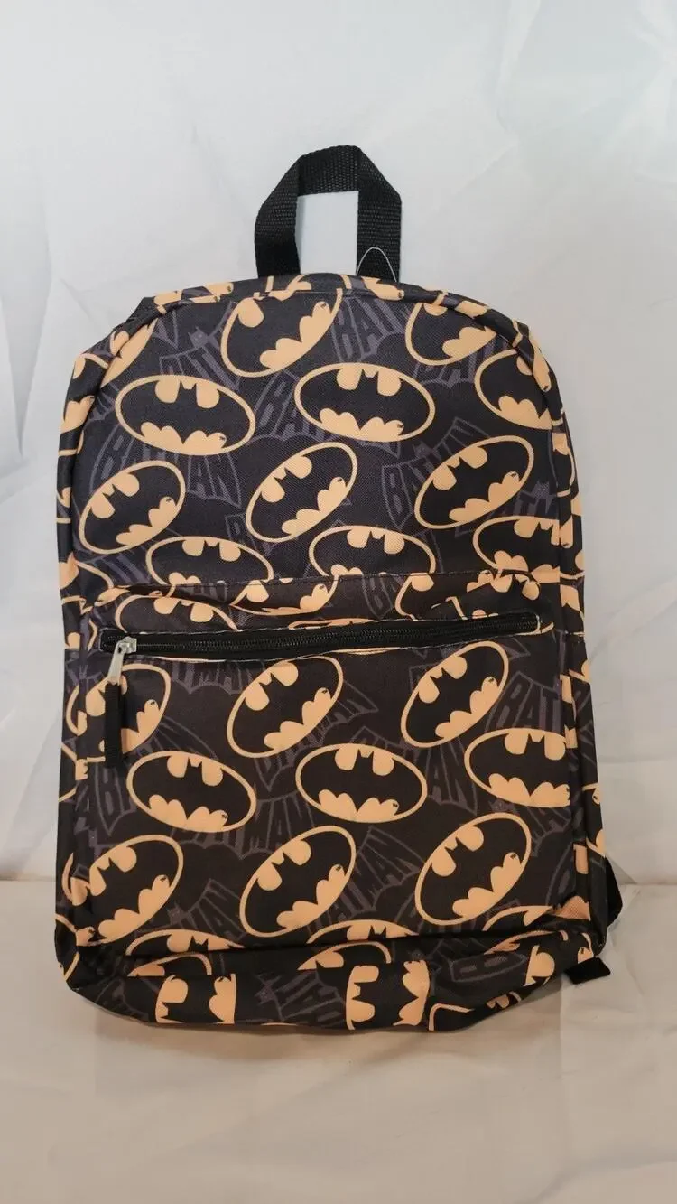 Batman Logo Backpack Black School Bag DC Comics All Over Print NWOT
